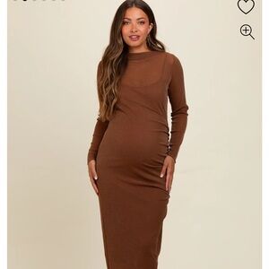 Elegant Brown maternity long Sleeve Dress